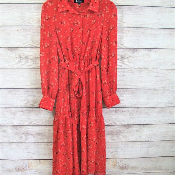 Lulu’s Flirt Fest Red Floral Print Midi dress - Picture 8 of 9